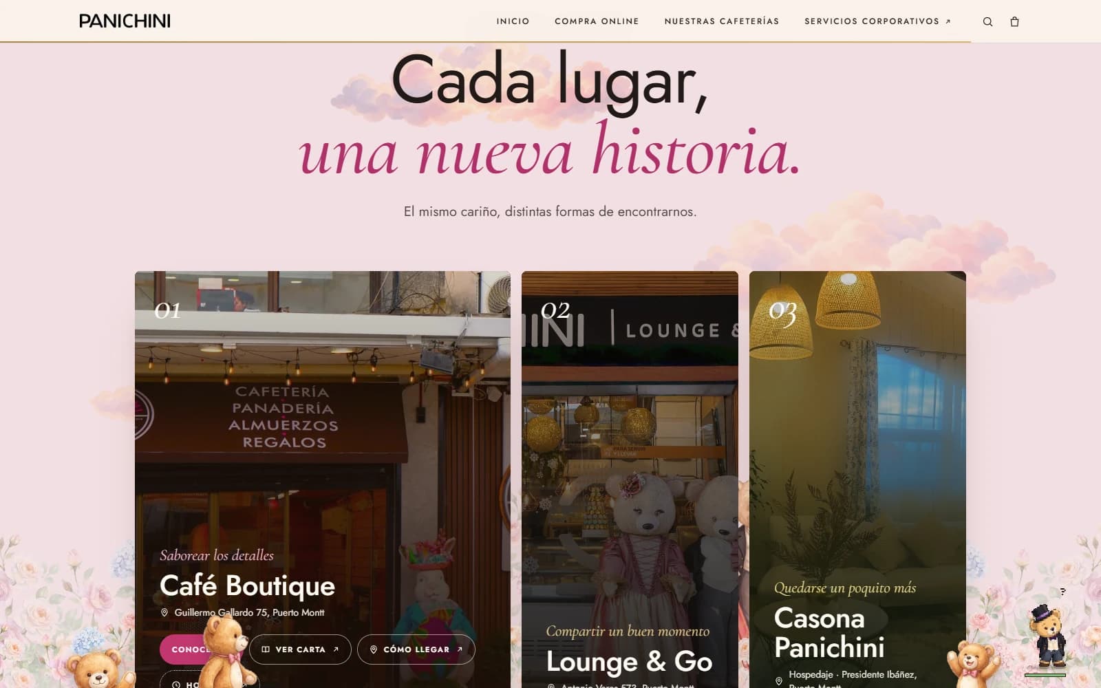 Sección de espacios de Panichini con Café Boutique, Lounge & Go y Casona