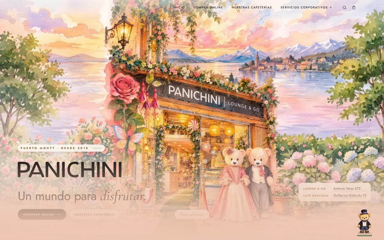 Portada de Panichini con su identidad visual y accesos a compra online y cafeterías